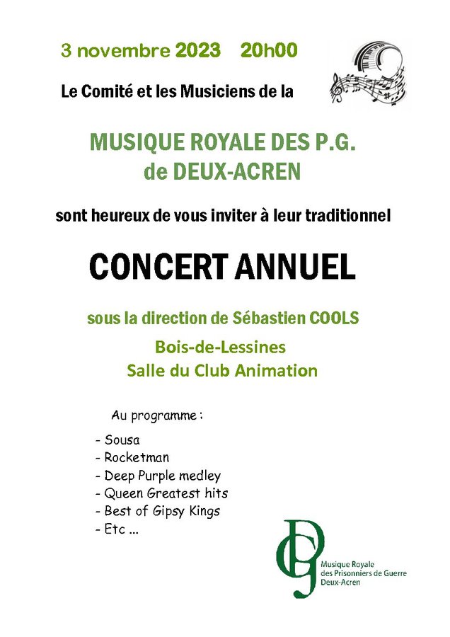 Concerts s: Concert annuel de la Musique Royale des Prisonniers de Guerre  de Deux-Acren - Bois-de-Lessines (Hainaut)