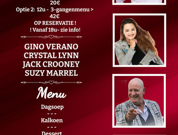Dinner met live optreden van Jack C.,
Crystal Lynn, Suzy Marrel & Gino Verano
