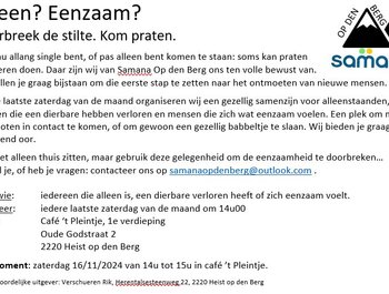 Praatnamiddag alleenstaanden, weduwen en
mensen die zich eenzaam voelen